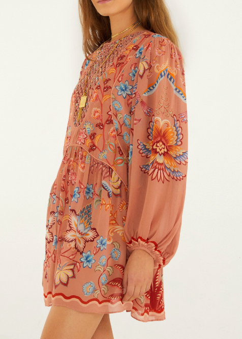 FARM Rio Boho Enhance Mocha Lace Long Sleeve Dress