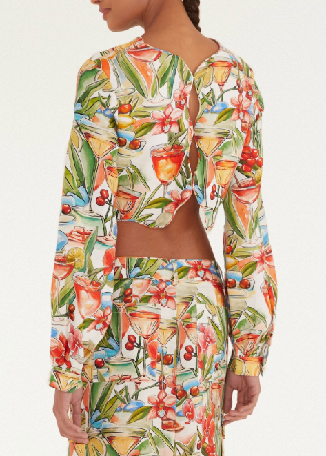 FARM Rio Cocktail Off-White Wavy Long Sleeve Top