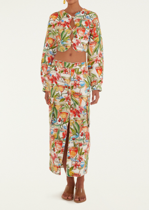 FARM Rio Cocktail Off-White Wavy Long Sleeve Top