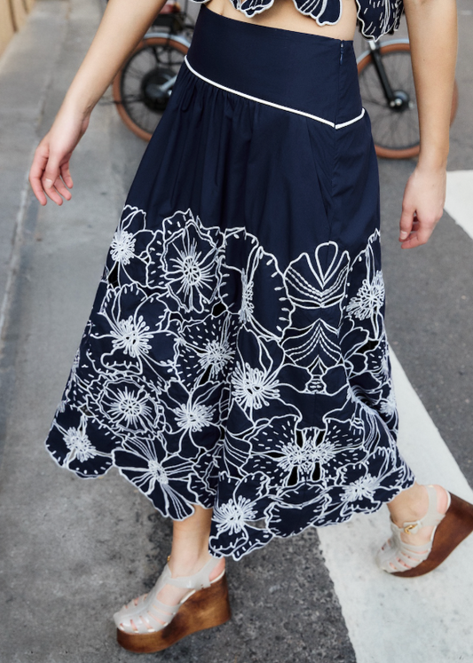 FARM Rio Flowers Richelieu Blue Skirt