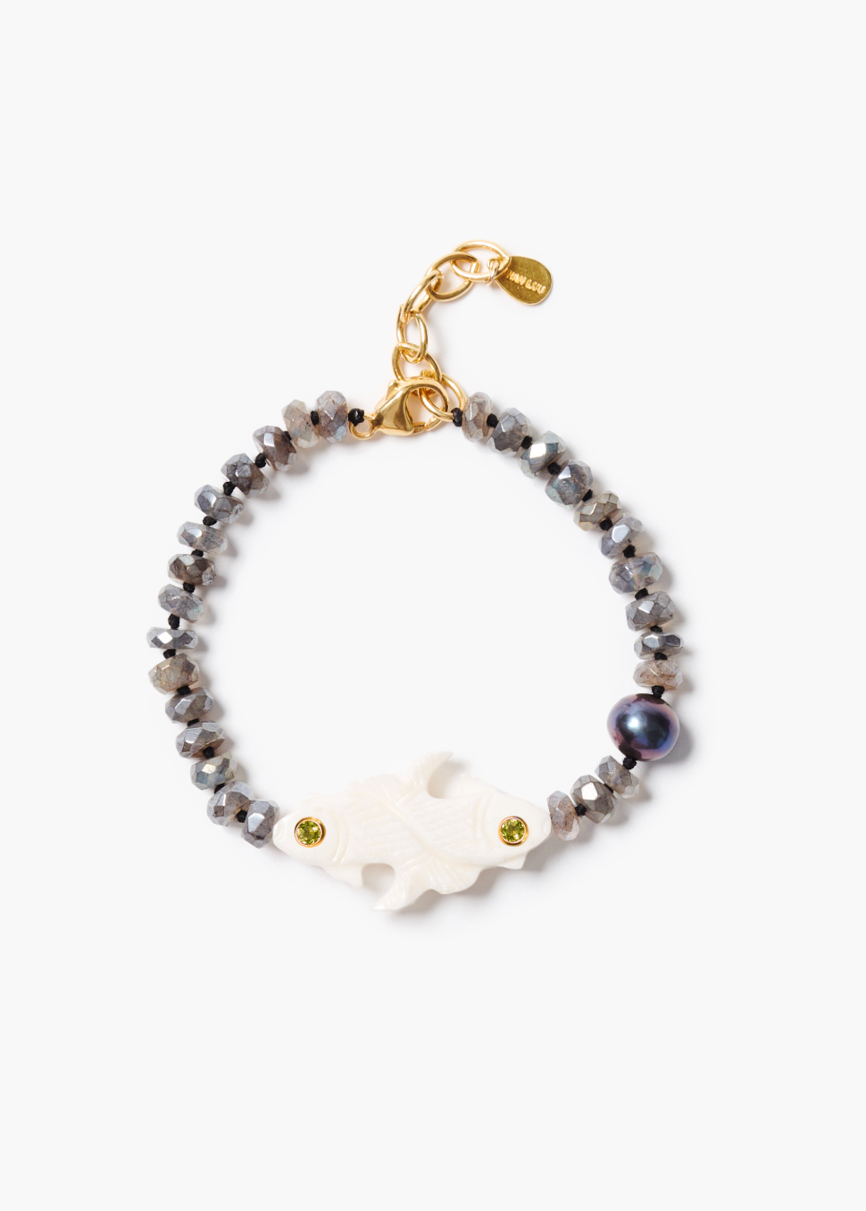 Chan Luu Labradorite Carved Bone Fish Peridot Bracelet