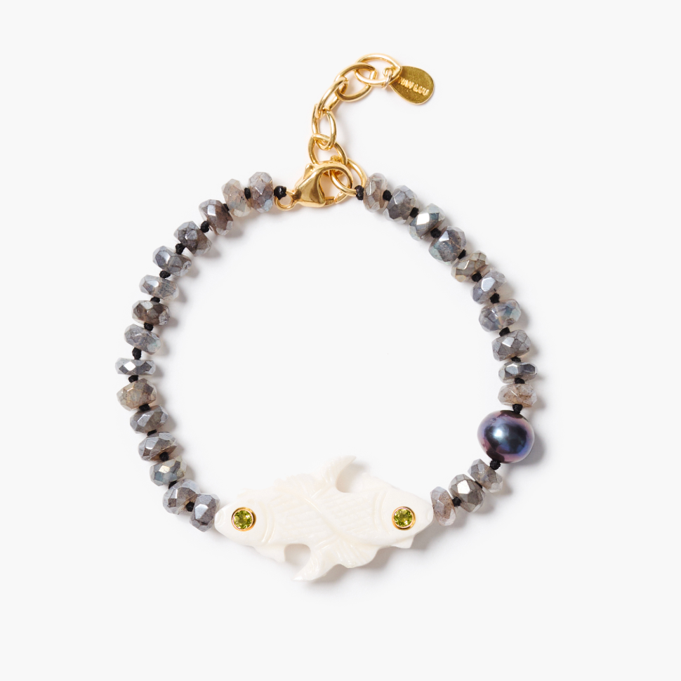 Chan Luu Labradorite Carved Bone Fish Peridot Bracelet