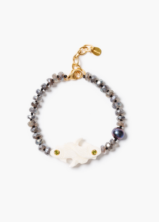 Chan Luu Labradorite Carved Bone Fish Peridot Bracelet