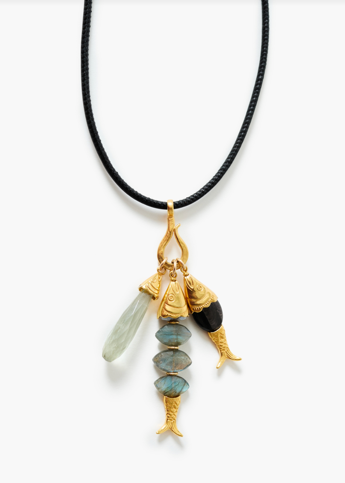 Chan Luu Green Amethyst Labradorite + Hypersthene Leather Corded Necklace