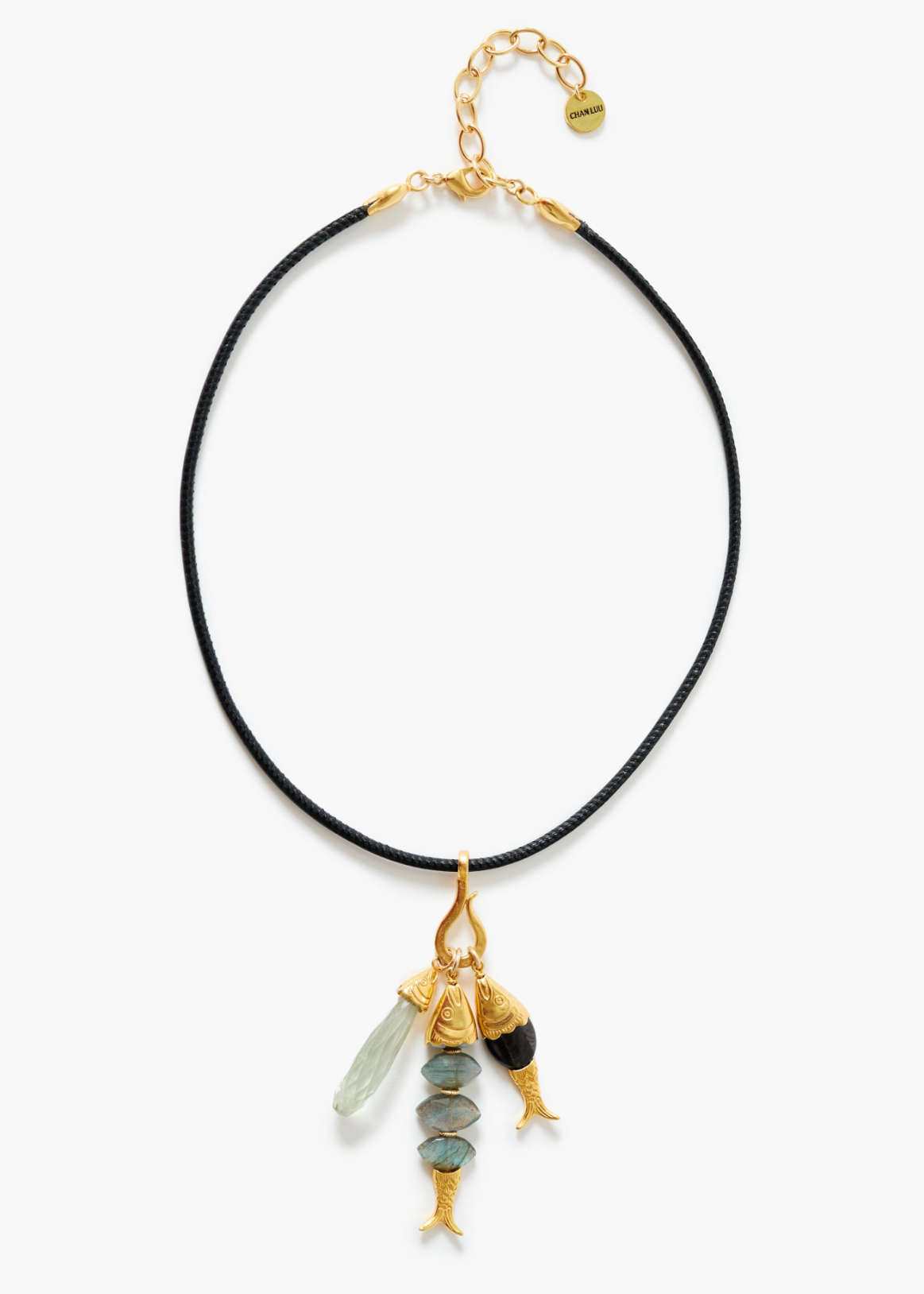 Chan Luu Green Amethyst Labradorite + Hypersthene Leather Corded Necklace