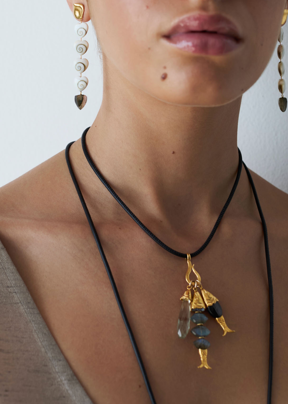 Chan Luu Green Amethyst Labradorite + Hypersthene Leather Corded Necklace