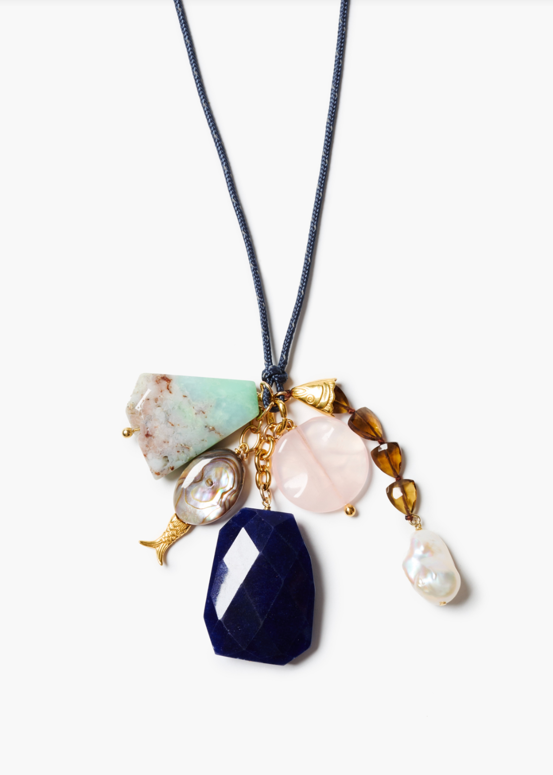 Chan Luu Paracord Abalone Chrysoprase Rose Quartz Necklace