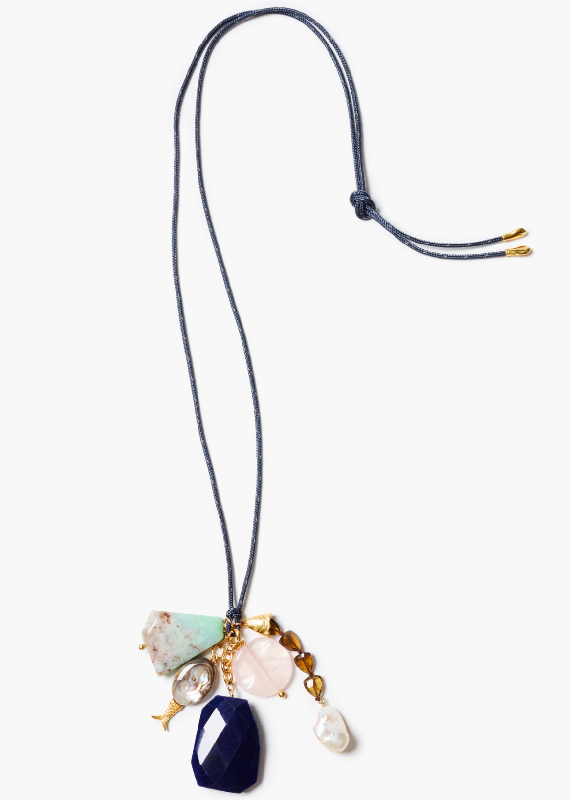 Chan Luu Paracord Abalone Chrysoprase Rose Quartz Necklace