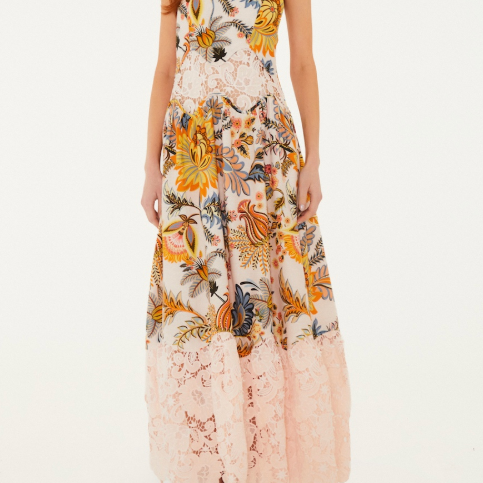 FARM Rio Ligia Floral Light Pink Lace Maxi Dress