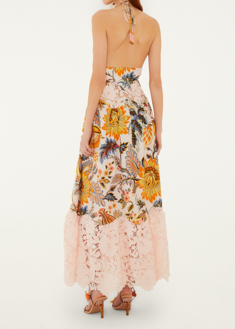 FARM Rio Ligia Floral Light Pink Lace Maxi Dress