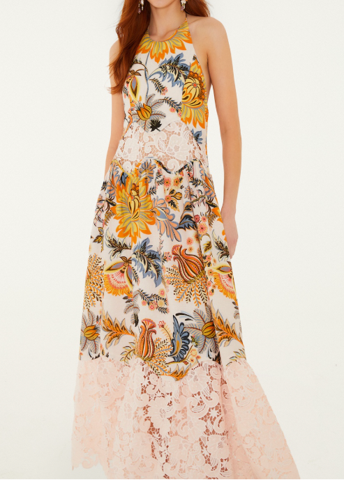 FARM Rio Ligia Floral Light Pink Lace Maxi Dress