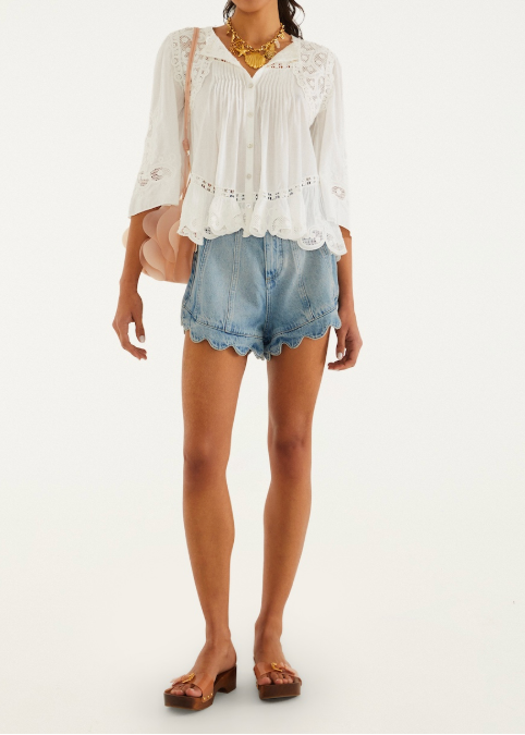 FARM Rio Light Denim Romantic Wavy Hem Shorts