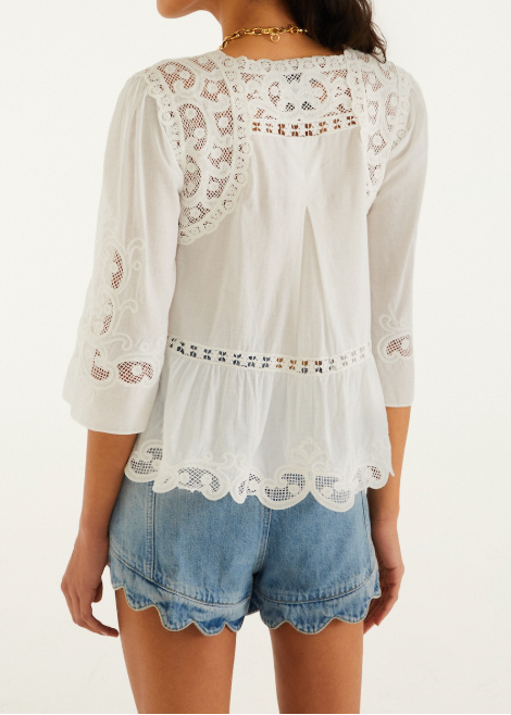 FARM Rio Light Denim Romantic Wavy Hem Shorts