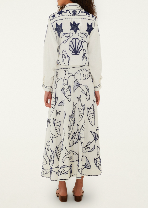 FARM Rio Fresh Fish Midi Skirt | Off-White