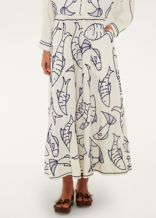 FARM Rio Fresh Fish Midi Skirt | Off-White
