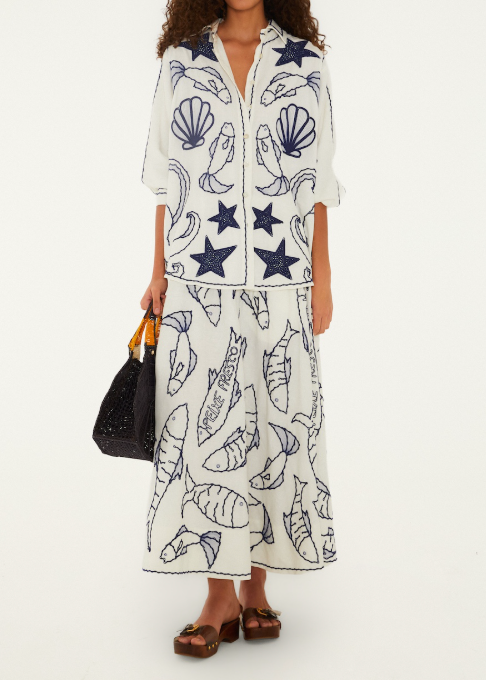 FARM Rio Fresh Fish Midi Skirt | Off-White