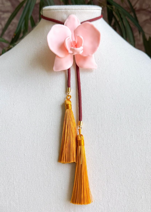 Rahya Orchid Bolo Blush Pink with Maroon & Golden Yellow