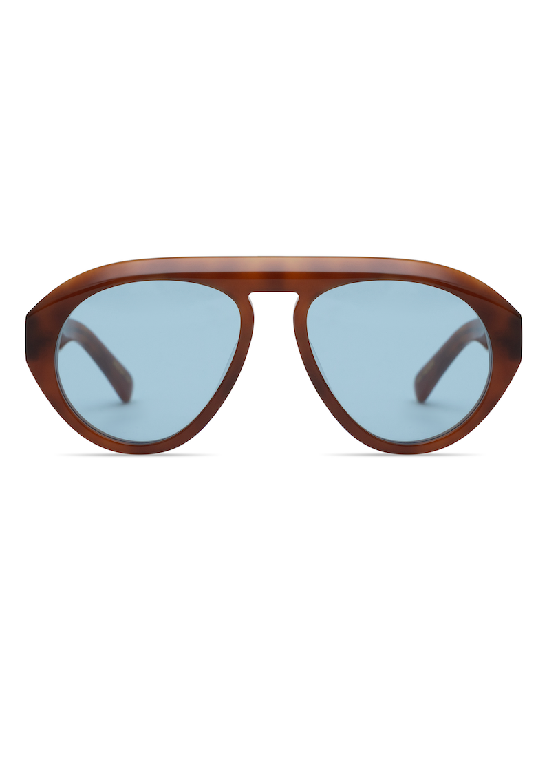 Elisa Johnson Val in Light Brown Tortoise Blue Lens