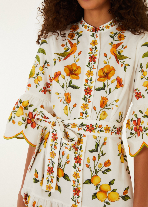 FARM Rio Lemon Boquet Off-White Mini Dress