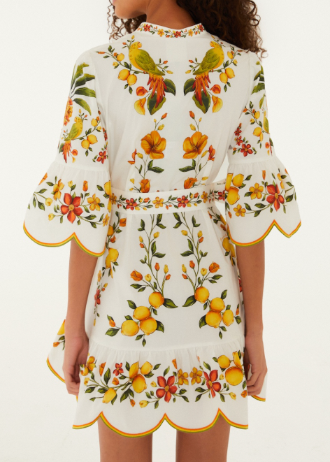 FARM Rio Lemon Boquet Off-White Mini Dress