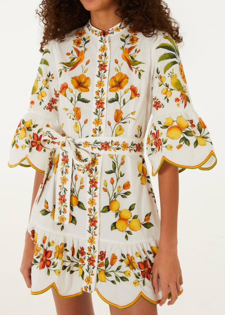 FARM Rio Lemon Boquet Off-White Mini Dress