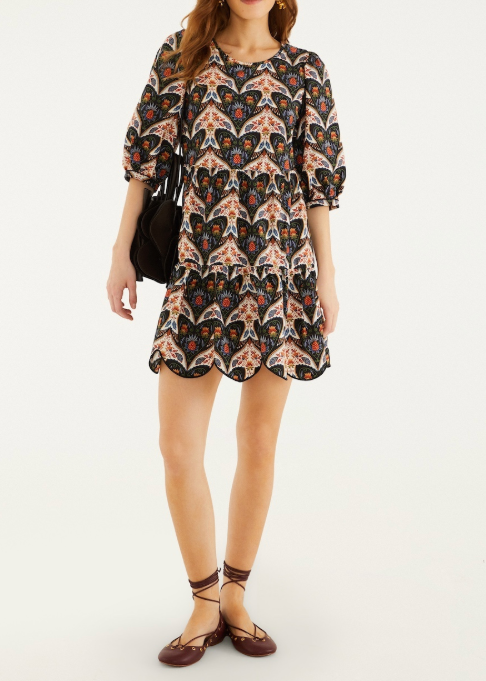 FARM Rio Porcelain Birds Black Mini Dress