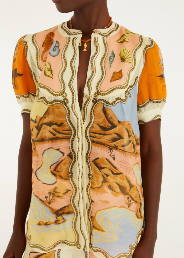 FARM Rio Rio Souvenir Mixed Scarves Short Sleeve Blouse