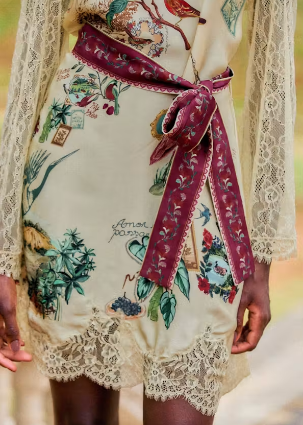 FARM Rio Bird Poetry Soft Pink Long Sleeve Mini Dress
