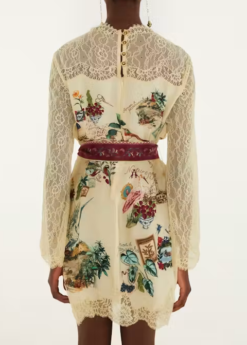 FARM Rio Bird Poetry Soft Pink Long Sleeve Mini Dress