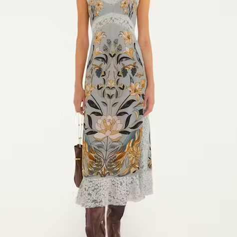 FARM Rio Stained Glass Beauty Soft Blue Slip Midi Dress