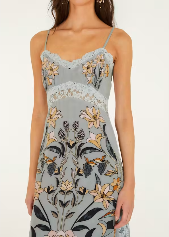 FARM Rio Stained Glass Beauty Soft Blue Slip Midi Dress