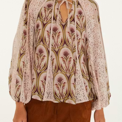 FARM Rio Birds Tree Garden Medal Mix Long Sleeve Blouse