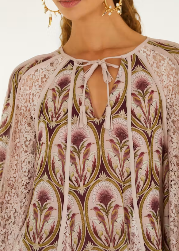 FARM Rio Birds Tree Garden Medal Mix Long Sleeve Blouse