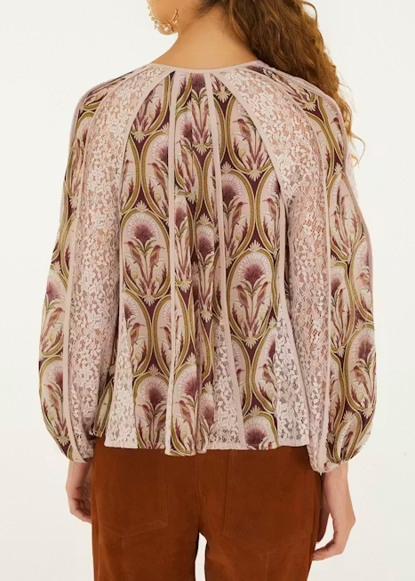 FARM Rio Birds Tree Garden Medal Mix Long Sleeve Blouse