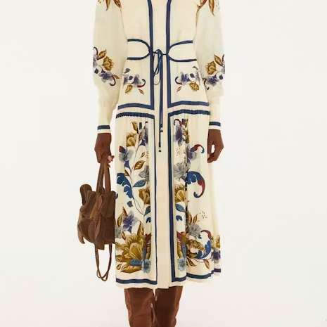 FARM Rio Golden Nature Cream Belt Midi Dress