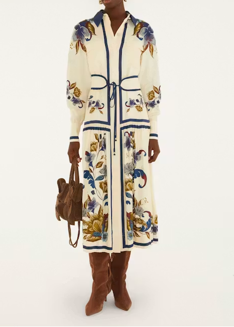 FARM Rio Golden Nature Cream Belt Midi Dress