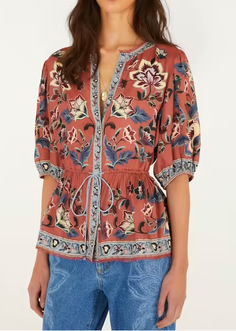 FARM Rio Floral Beauty Tapestry Blush Pink Blouse