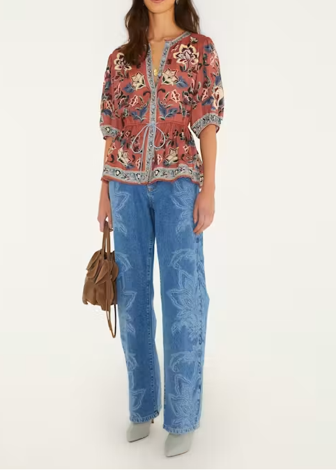 FARM Rio Floral Beauty Tapestry Blush Pink Blouse