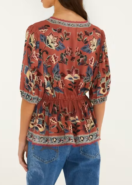 FARM Rio Floral Beauty Tapestry Blush Pink Blouse