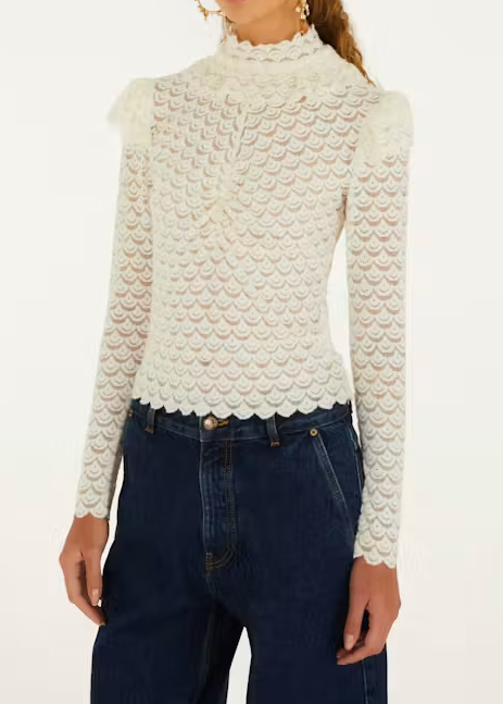 FARM Rio Off-White Long Sleeve Top | Off-White