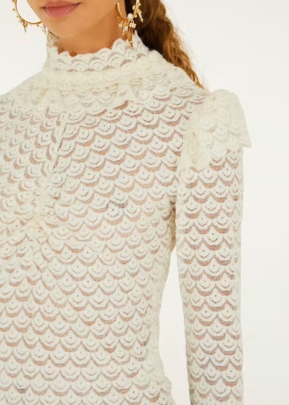 FARM Rio Off-White Long Sleeve Top | Off-White
