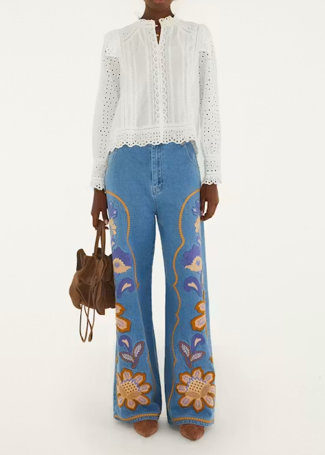 FARM Rio Long Sleeve Blouse English | Off-White