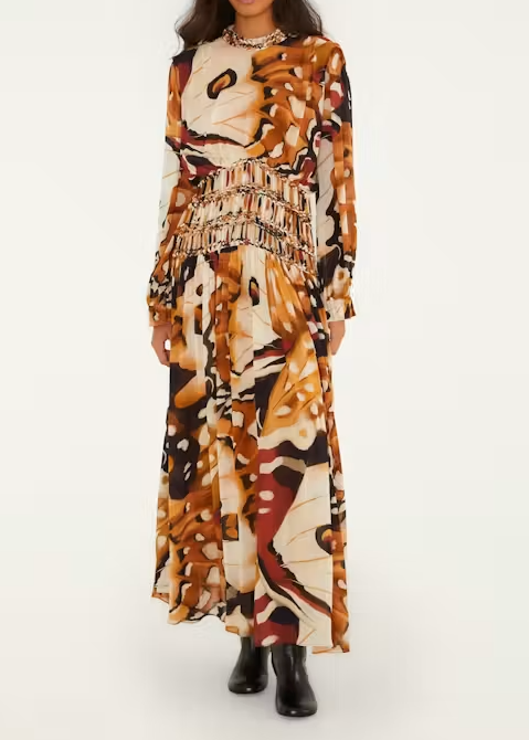 FARM Rio Borbofly Multicolor Long Sleeve Macrame Maxi Dress