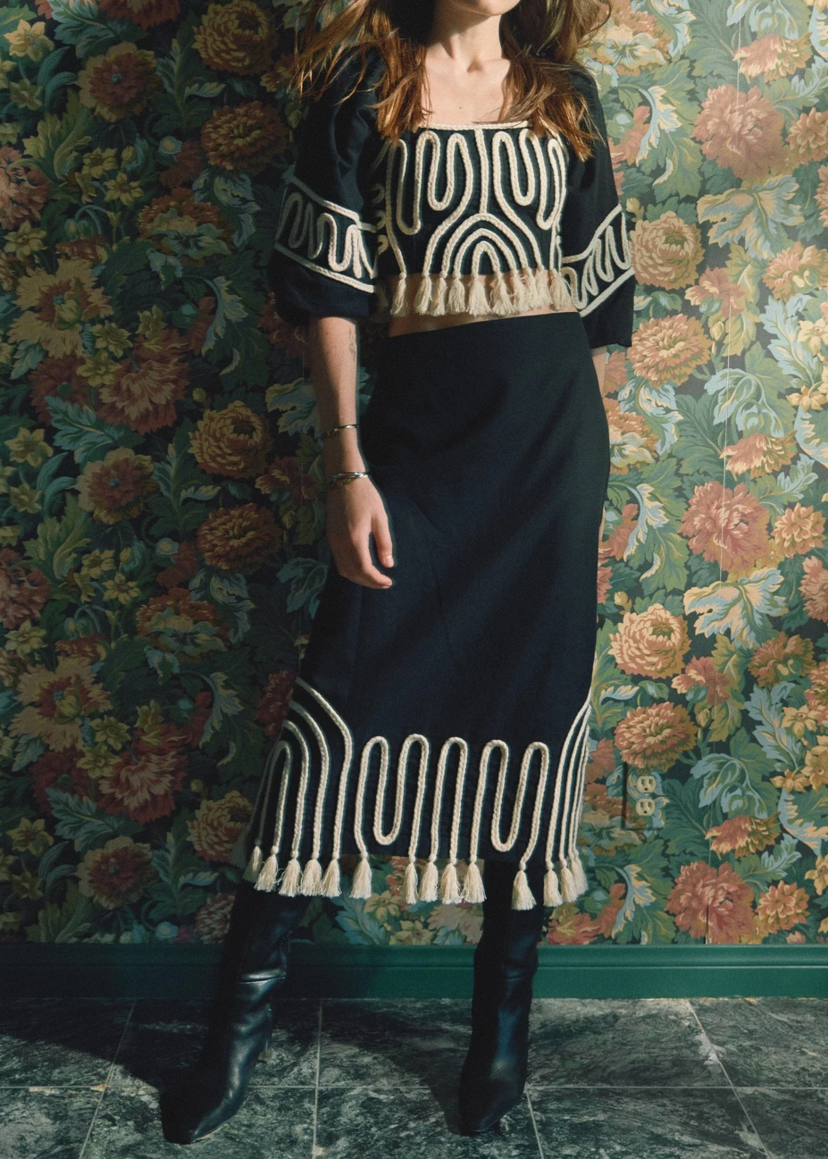 Cleobella Lola Midi Skirt | Black Ivory