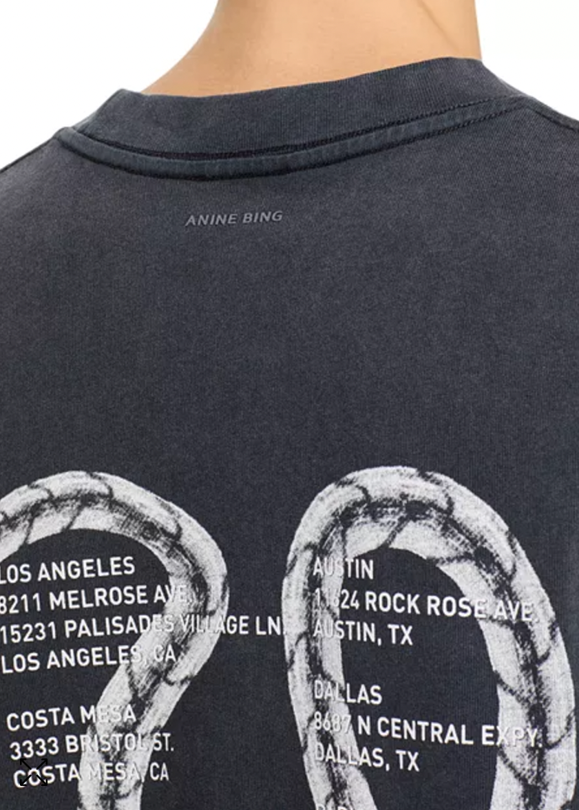 Anine Bing Kent Tee Twisted Snake - Washed Charcoal