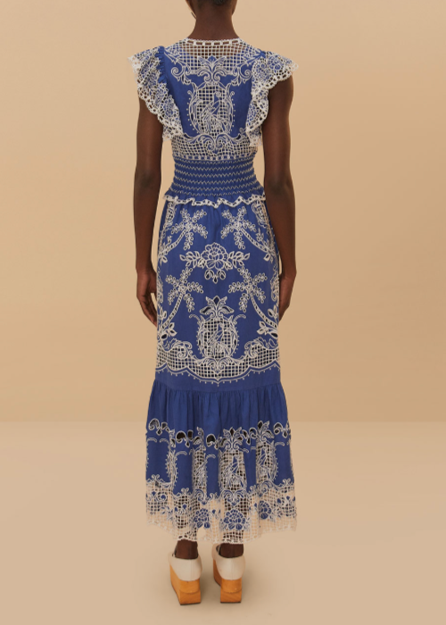 FARM Rio Romantic Richelieu Blue Maxi Dress