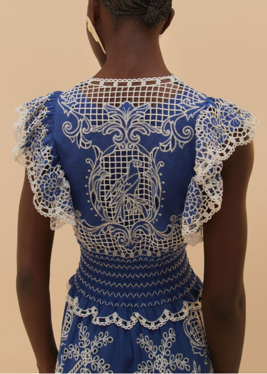 FARM Rio Romantic Richelieu Blue Maxi Dress