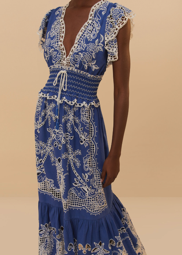 FARM Rio Romantic Richelieu Blue Maxi Dress