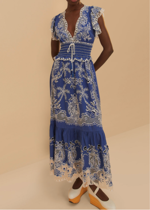 FARM Rio Romantic Richelieu Blue Maxi Dress