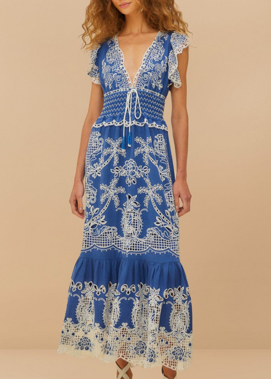 FARM Rio Romantic Richelieu Blue Maxi Dress